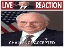 a man in a suit and tie with the words challenge accepted