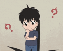 a cartoon of a boy thinking with a question mark behind him