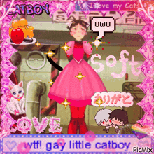a picture of a girl in a pink dress with a speech bubble saying uwu