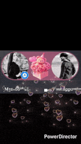 a screenshot of a power director app with hearts floating around it
