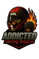 a logo for the addicted racing league with a beaver wearing a helmet and holding a speedometer