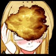 a pixel art drawing of a girl with a fried chicken on her head