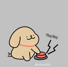 a cartoon of a dog pressing a red button with the words ting ting above it