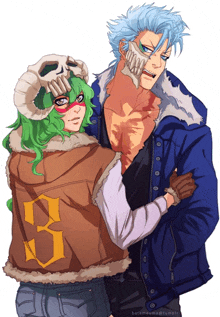 Neb Smiles Holding Arm And Grimmjow Look Annoyed But Calm GIF