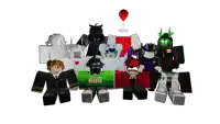 a group of roblox characters are posing for a picture with one wearing a green shirt that says bbb