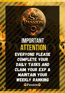 a poster that says " important attention everyone please complete your daily tasks and claim your exp "