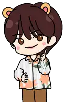 a cartoon drawing of a boy wearing a bear ear shirt