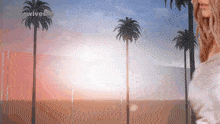 a woman stands in front of palm trees with the words wives visible