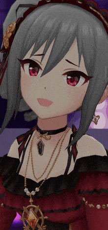 a close up of a girl wearing a necklace with a cross on it