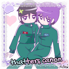 a drawing of two girls with the words thatters canon written below them