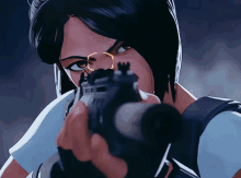 a cartoon character holding a gun with a scope on it
