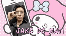 a picture of a man with glasses and the name jake de mati