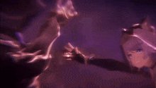 a person is standing in a dark room with a purple light coming out of the ceiling .