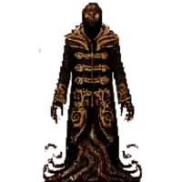 a drawing of a man in a black and gold coat