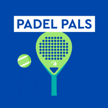 a logo for padel pals shows a tennis ball and two paddles