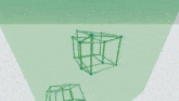 a computer generated image of a green cube floating in the air .