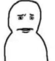 a black and white drawing of a man with a sad face on his face .