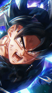 a close up of a cartoon character with a sword