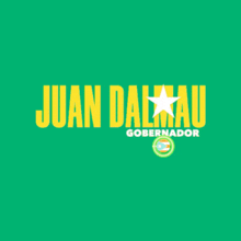 a logo for juan dalmau governador with a green background