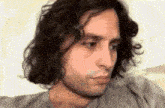 a man with long curly hair and a beard is looking at the camera
