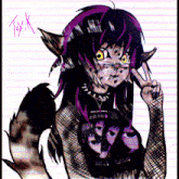 a drawing of a girl with purple hair and a t-shirt that says toxic