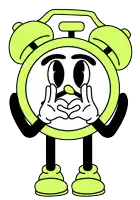 a cartoon drawing of an alarm clock with arms and legs covering its face
