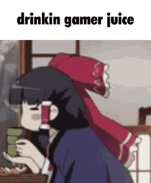 touhou touhou project touhou reimu anime girl gamer drinking gamer juice