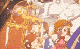 a cartoon of a group of children playing with a toy