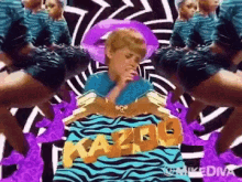 a collage of people with a zebra print background and the word kazar on it