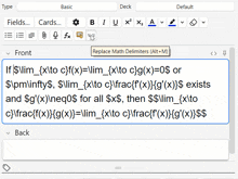 a screenshot of a text editor with fields cards and deck buttons