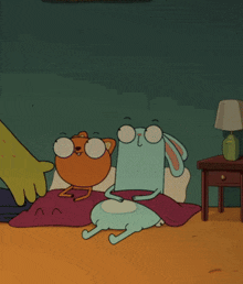a cartoon of a dog and a rabbit yawning