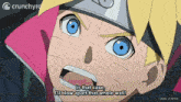 a crunchyroll advertisement with a cartoon character saying " in that case i 'll blow apart that whole wall ! "