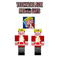 a poster that says technoblade never dies with a picture of a pig holding a sword