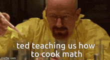 a man in a yellow jacket is teaching us how to cook