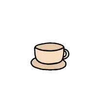 a cartoon cat is sitting in a cup of tea with a green leaf on its head .
