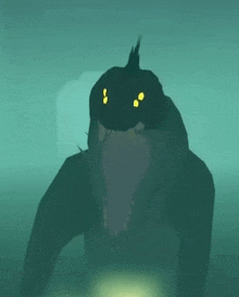 a 3d rendering of a monster with glowing eyes in the dark .