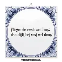 a blue and white tile that says tegelspreuken.nl on it