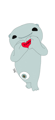 a cartoon character is holding a red heart that says ' i love you ' on it