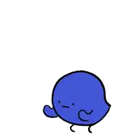 a blue cartoon character with a blue tail is standing on a white background .