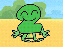a cartoon drawing of a green number two with a smiling face and arms and legs .