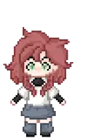 a pixel art drawing of a girl with red hair