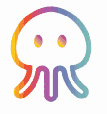 a rainbow colored jellyfish with two eyes and a smiley face