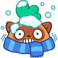 a cartoon drawing of a cat wearing a scarf and a hat with snow on it
