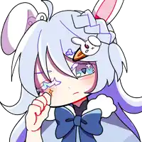 a drawing of a girl with a bunny ear and a bird on her head