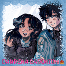 a drawing of a boy and a girl with danrena canon written on the bottom right
