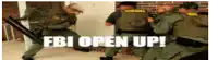 a group of police officers are standing in front of a brick wall with the words fbi open up