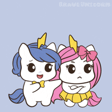 two unicorns are standing next to each other with one saying no