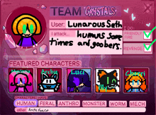 a screenshot of a video game with the name team crystals on it