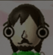 a close up of a person 's face with a beard and big eyes .