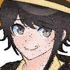 a close up of a cartoon character wearing a hat and smiling